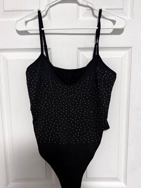 Black Rhinestone Studded Bodysuit